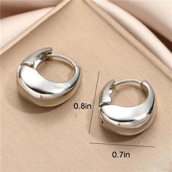 Anthropologie Glossy French Shiny Silver Hoop Earrings - Picture 5 of 6